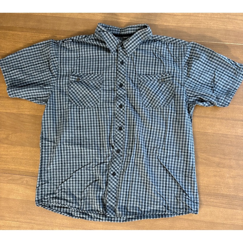Enyce Mens 2XL Button Up Short Sleeve Gingham Black White Plaid